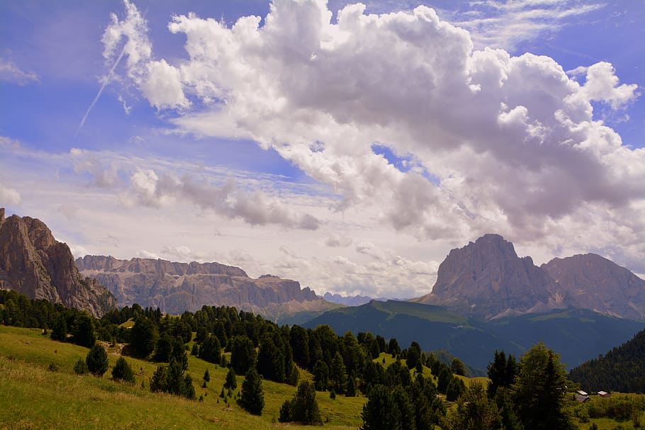 dolomites, mountain, prato, rock, clouds, sky, nature, landscape HD wallpaper