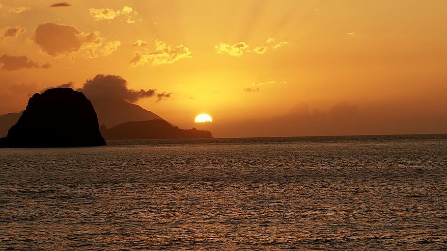 sunset, greece, holiday, setting sun, sea, water, nature, island HD wallpaper