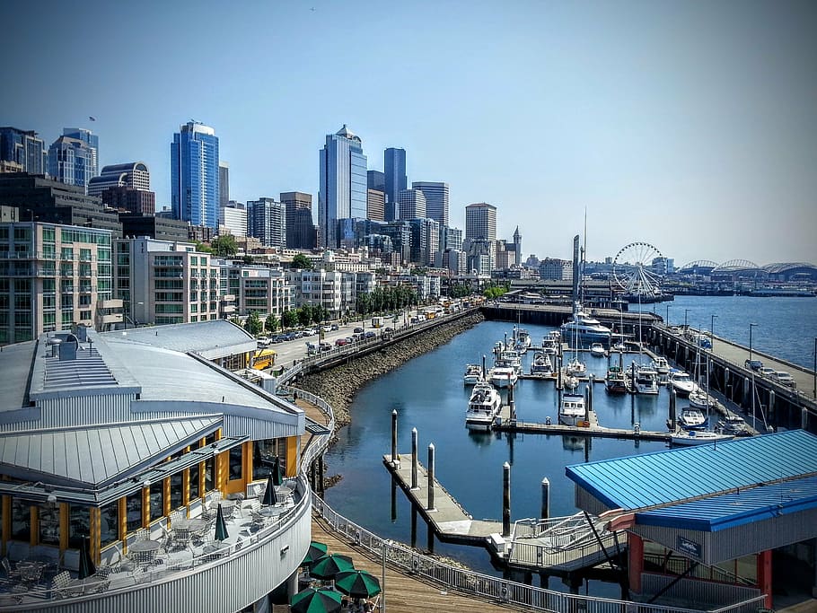 seattle, water, front, washington, seattle skyline, downtown HD wallpaper