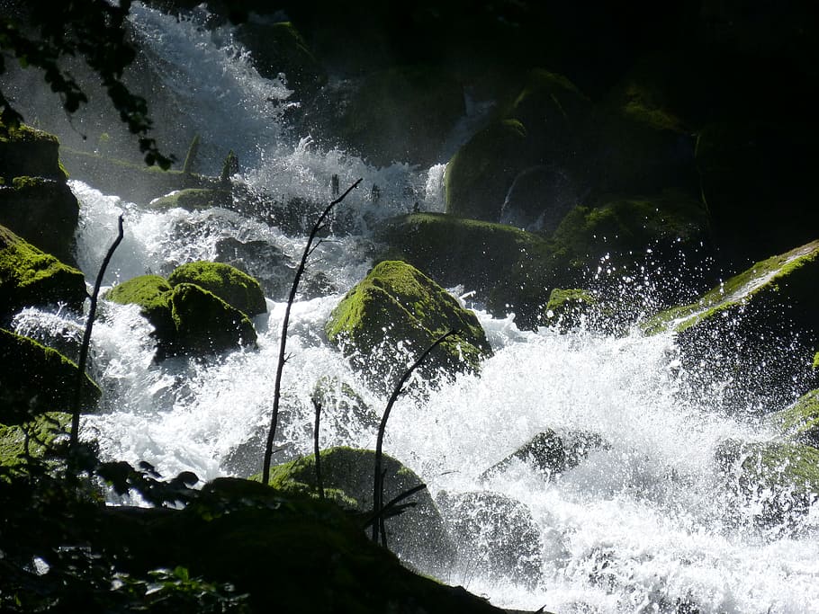 Waterfall, Rocks, Moss, Splash, whitewater, ets uelhs deth joeu HD wallpaper