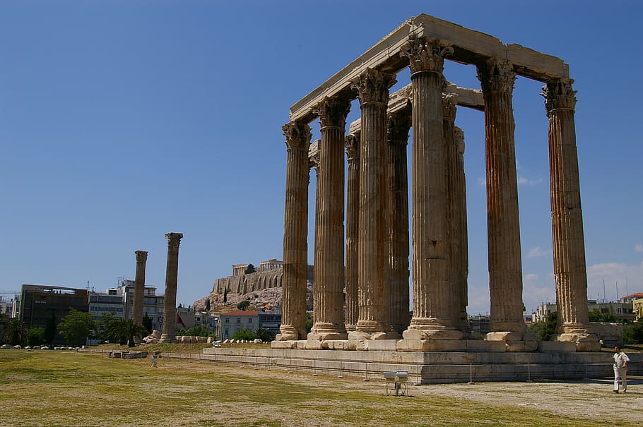 temple of zeus, greece, greek, athens, olympian, landmark, monument, HD wallpaper