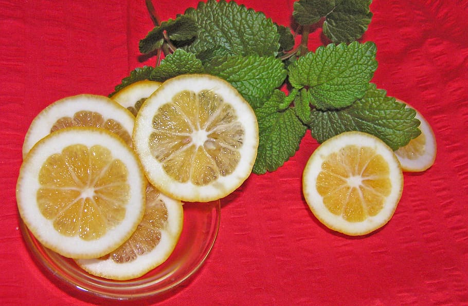 lemon, slices, lemon balm, food, food and drink, fruit, citrus fruit HD wallpaper