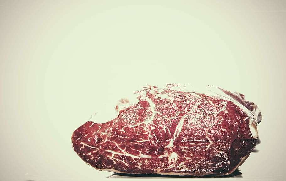 closeup photo of red and white pastry, beef, meat, piece, butcher HD wallpaper