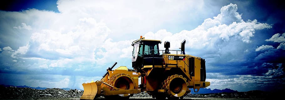 yellow bulldozer, compressor, loader, drive, cat, caterpillar