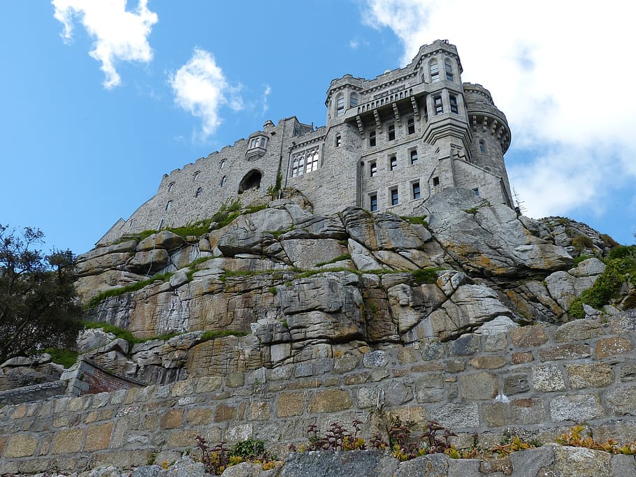 architectural photography of gray stone castle, england, cornwall, HD wallpaper