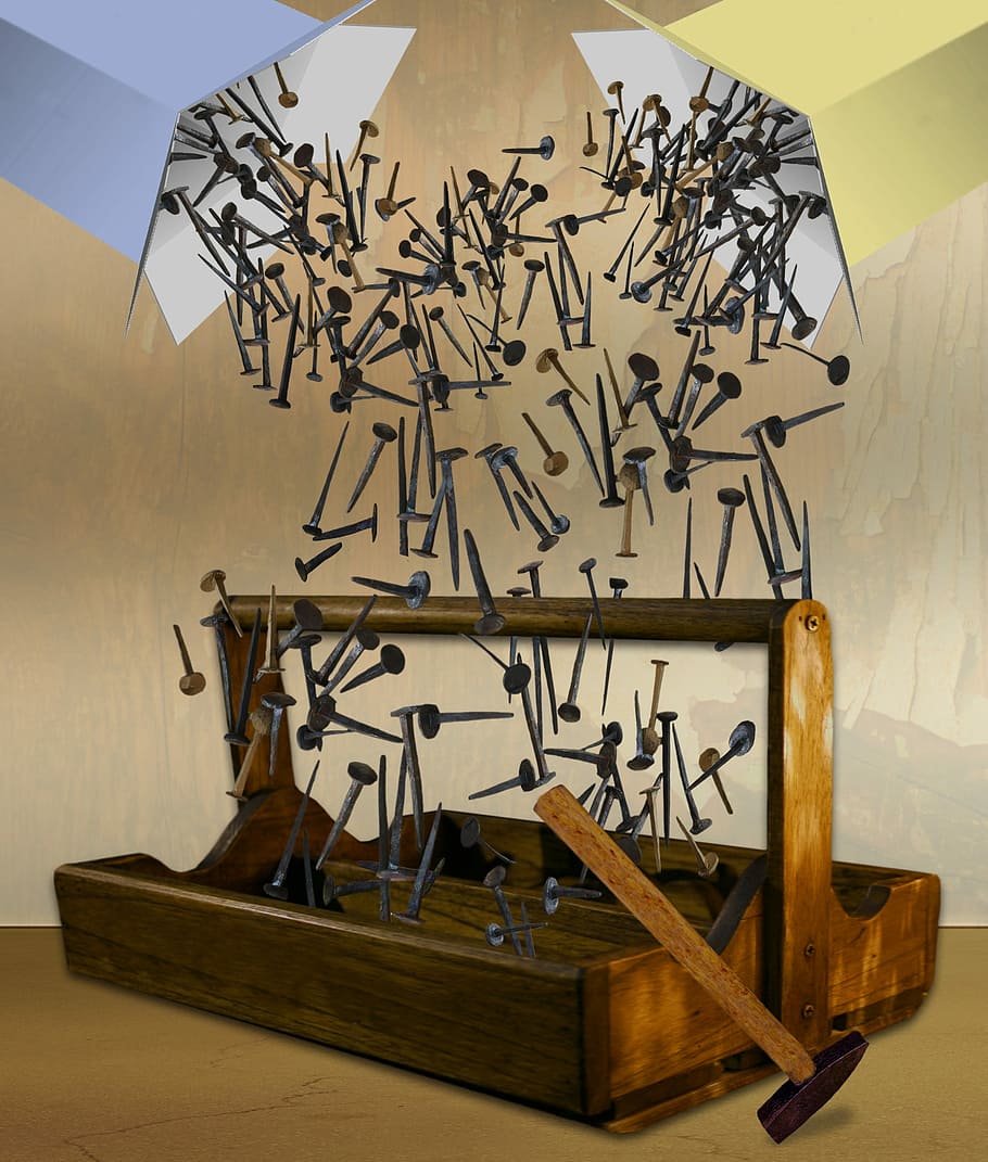 Nail, Hammer, Tool, Assembly, Tinker, wood, box, text, no people HD wallpaper
