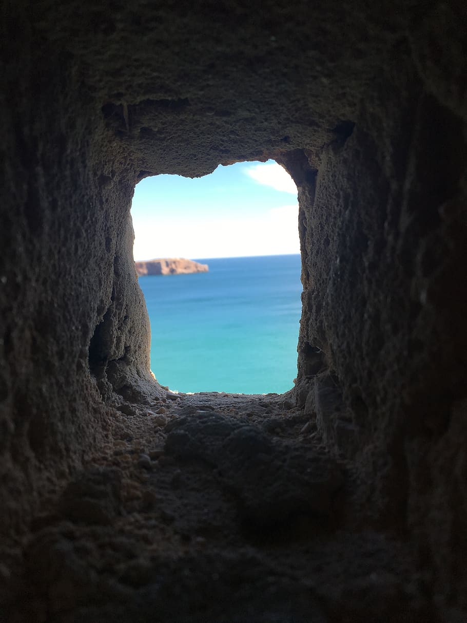 sea, cave, sun, water, solid, rock formation, rock - object HD wallpaper