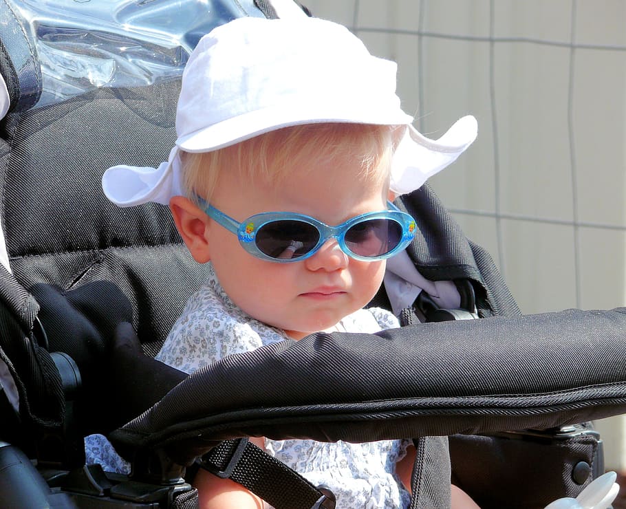 baby in stroller during daytime, child, solar glasses, real people HD wallpaper