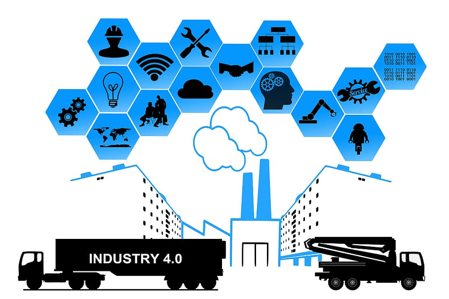 two black trucks illustration, industry, industry 4, internet of things