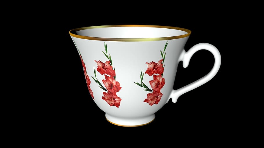 tea, cup, 3d, mug, drink, food and drink, tea cup, black background HD wallpaper