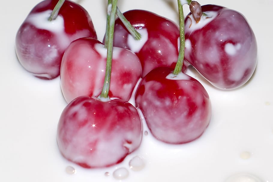 art, cherry, milk, style, decorative, white, food and drink HD wallpaper