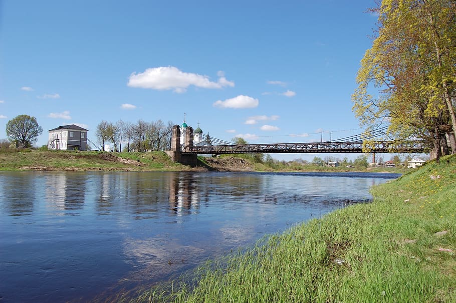 water, river, nature, tree, reflection, city, island, chain bridges HD wallpaper