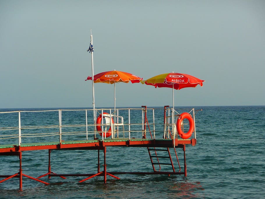 Jetty, Web, Greece, sea, safety, water, red, protection, no people HD wallpaper