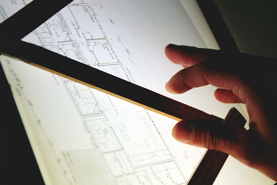 person touching ruler, drawing, architect, designer, plan, building plan HD wallpaper
