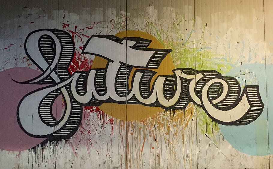 white and multicolored graffiti future art, wall, paint, illustration HD wallpaper