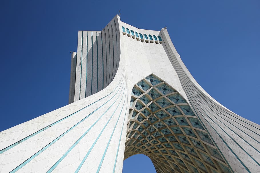 Taj-e Tehran (tehran crown), low angle of white concrete building HD wallpaper