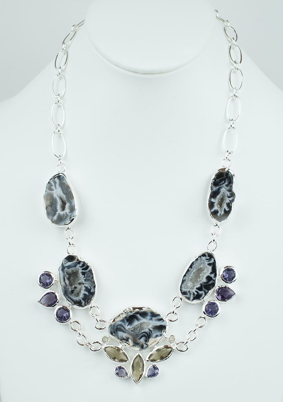 geode, drusy, stone, necklace, choker, silver, sterling, white HD wallpaper