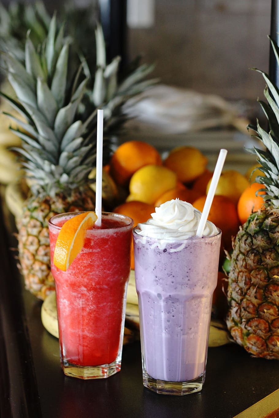 straw inside drinking glass, smoothie, fruit, pineapple, food and drink HD wallpaper