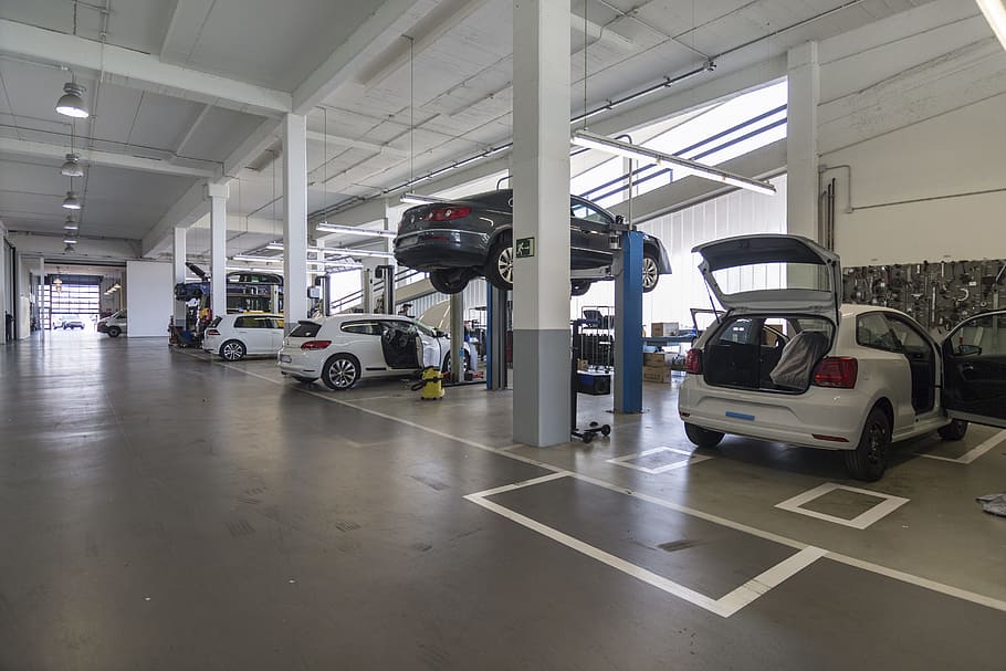 vehicles inside auto shop, Volkswagen, Concessionaire, Architecture