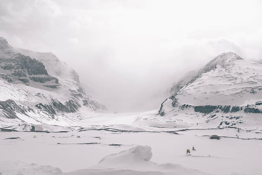 rocky mountains covered by snow, highland, cloud, sky, summit HD wallpaper
