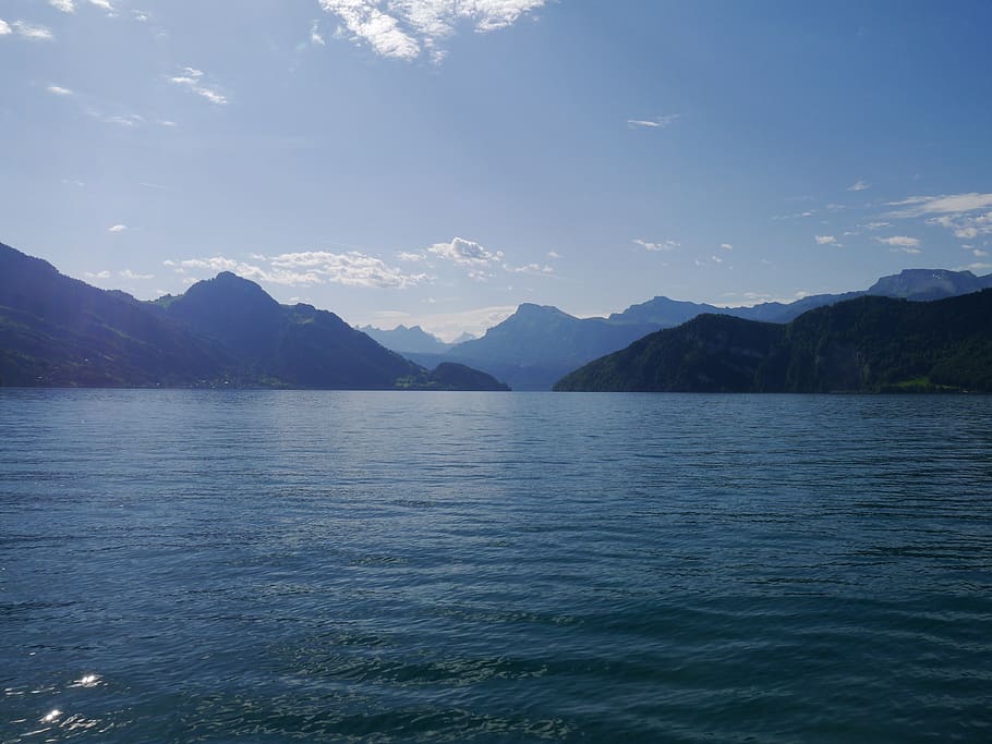 mountains, water, lake, lake lucerne region, mountain and water