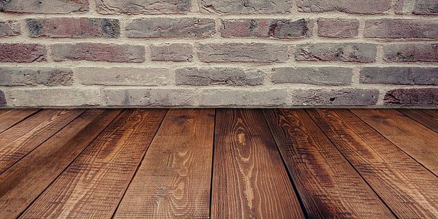 brown wooden parquet floor, wall, set, brick, room, studio HD wallpaper