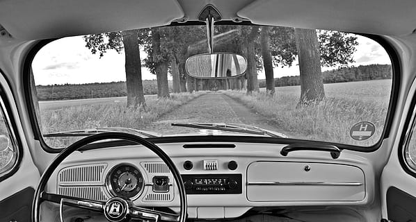 black and white photo of car steering wheel, vw, beetle, vw beetle HD wallpaper