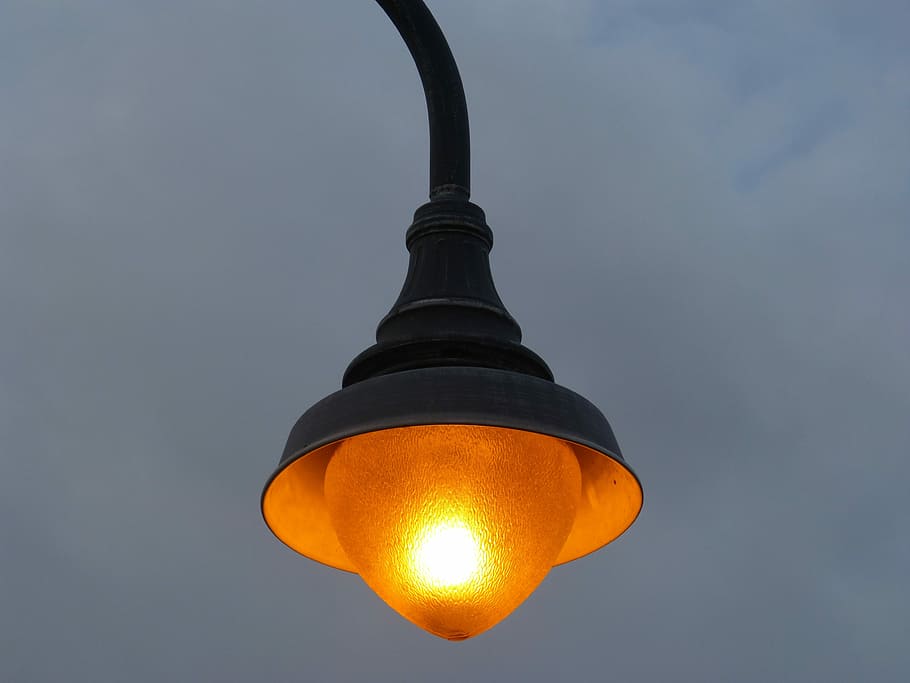Lamppost, Lighting, Streetlamp, illumination, lit, gray background, HD wallpaper