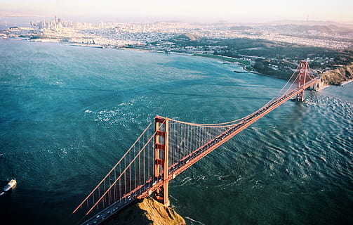 aerial view photography of Golden Gate Bridge during daytime, aerial view of golden state bridge during daytime HD wallpaper