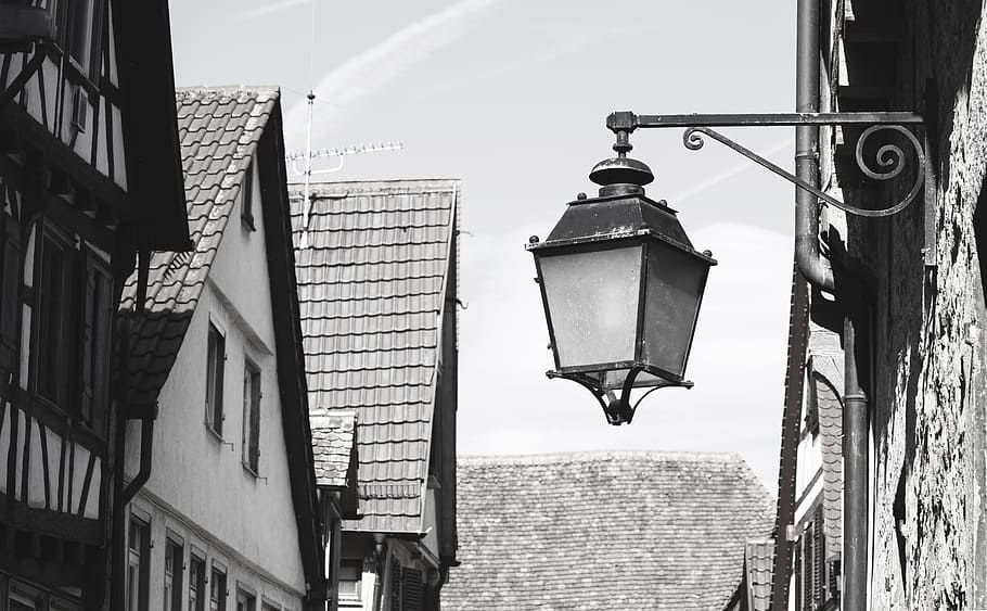 lantern, road, homes, building, old town, city, architecture HD wallpaper