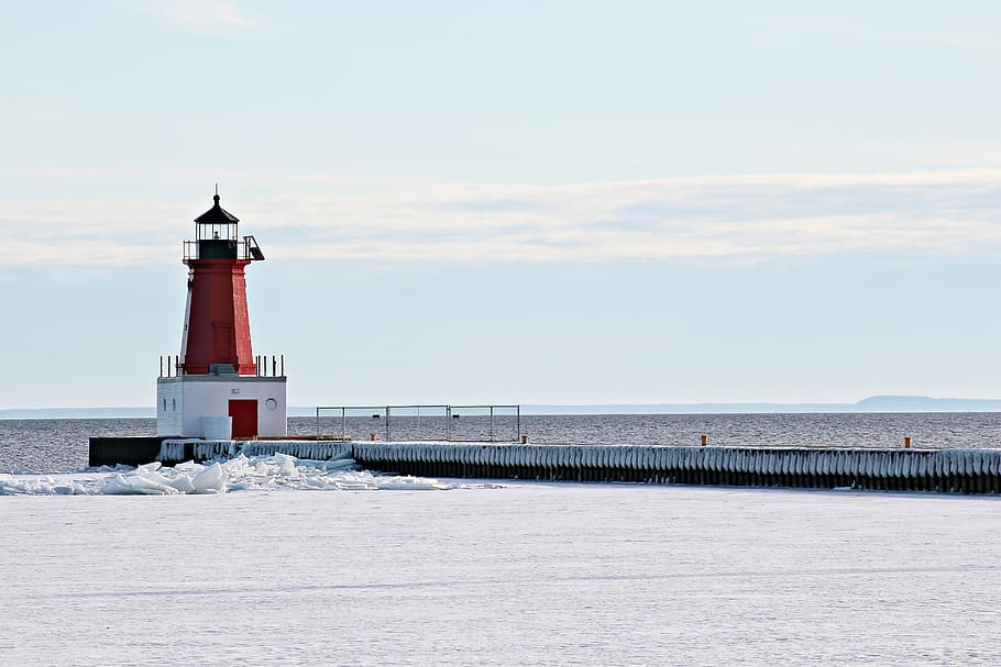 Winter, Scenic, Lighthouse, sea, safety, direction, water, protection HD wallpaper