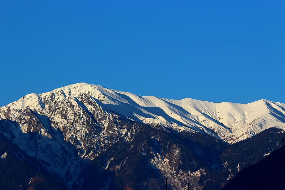 snow, mountain, sunshine, india, kullu, nature, landscape, ice, HD wallpaper
