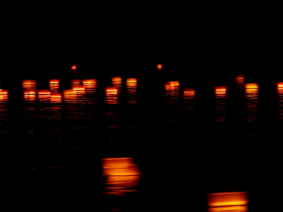 Candles, Lights, River, Swim, Romance, mood, love, long exposure HD wallpaper