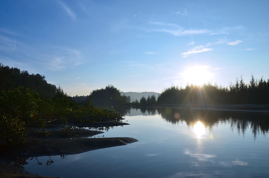 Sunrise, Lake, Reflection, Water, landscape, nature, morning HD wallpaper