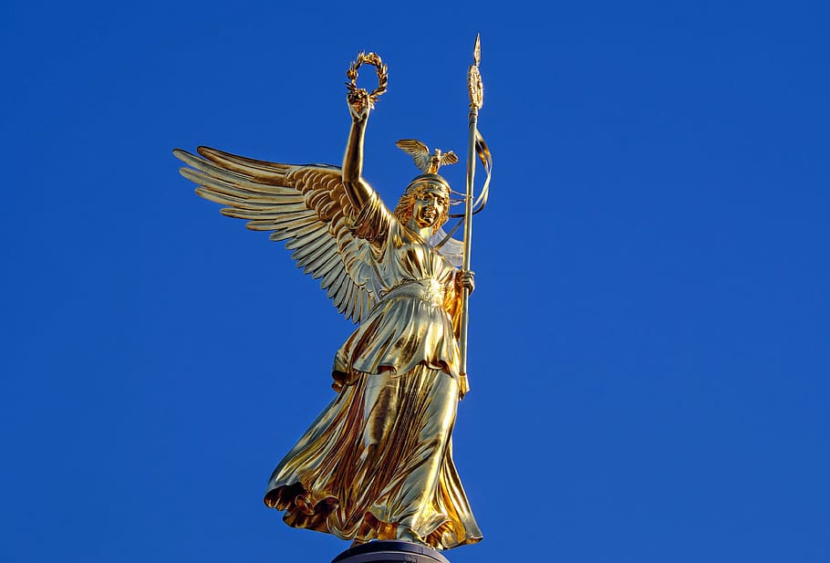 white angel statue, siegessäule, berlin, landmark, gold else, HD wallpaper