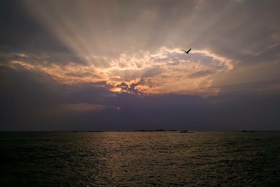 sunset, sea, evening, ocean, nature, sky, horizon, coast, sunlight HD wallpaper