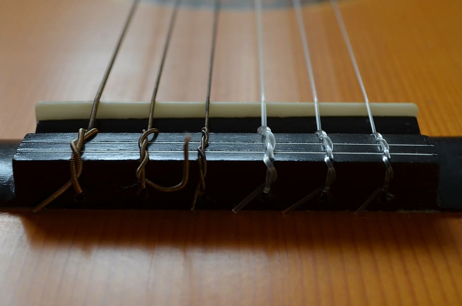guitar, close, musical instrument, tailpiece, bridge, string instrument