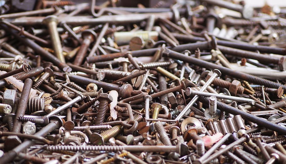 Nails, Photo, Nut, Screw, Mechanical, industry, industrial, HD wallpaper