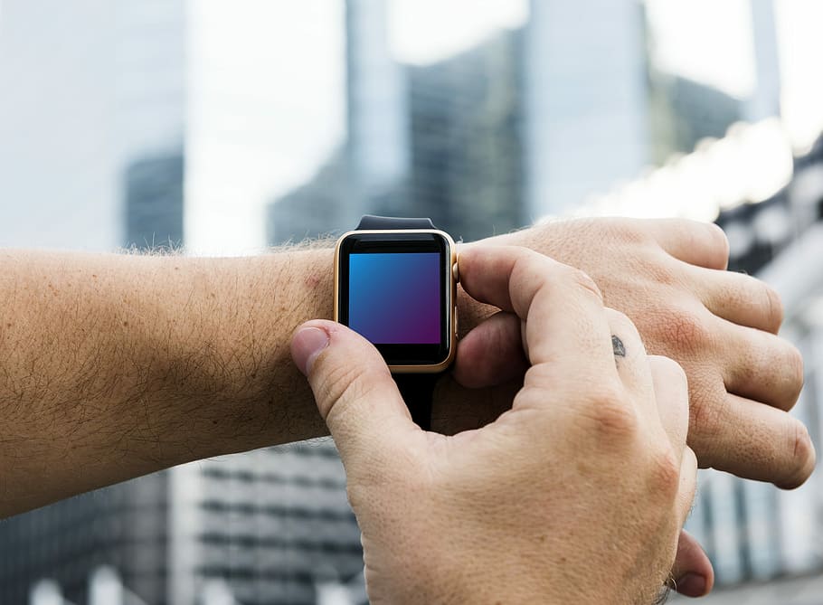 Gold aluminum apple clearance watch with black band