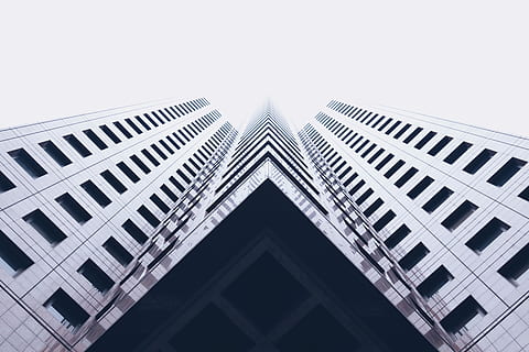 low-angle photography of building, worms eye view photography of gray building HD wallpaper