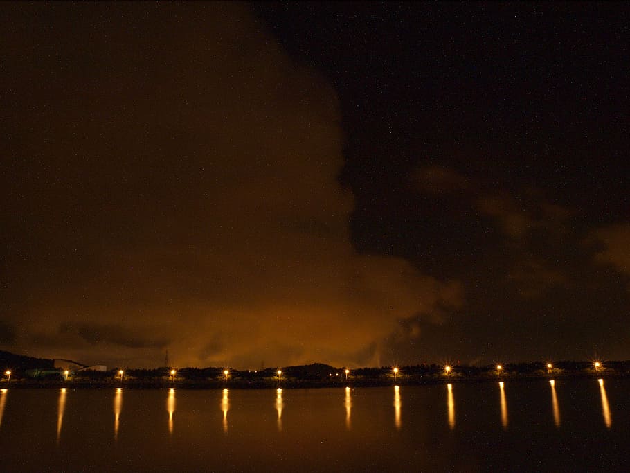 night view, background, outdoor, water, illuminated, sky, nature HD wallpaper