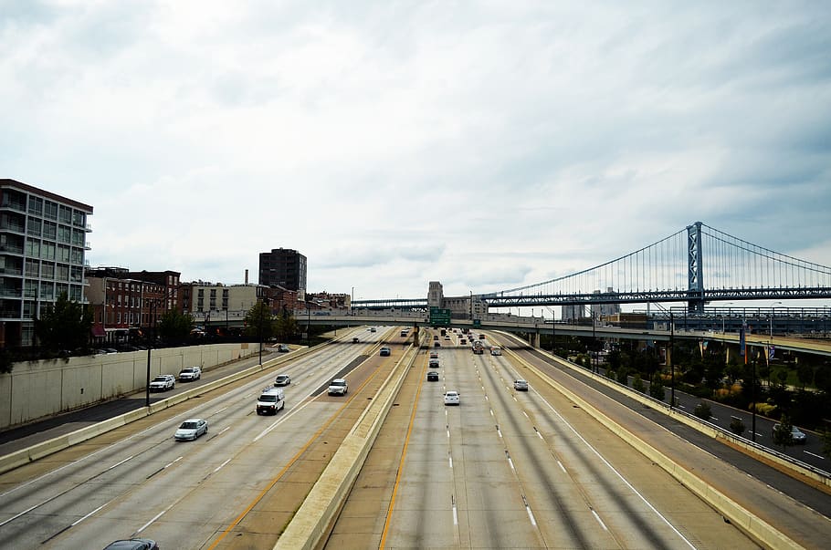 philadelphia, city, interstate, highway, roadway, bridge, street, HD wallpaper