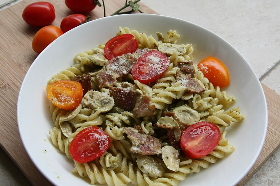 Spaghetti, Western, Tomato, cherry tomatoes, food, small fresh HD wallpaper