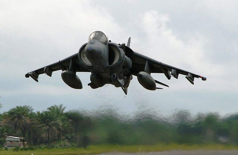 gray fighter jet, aircraft, flying, plane, military, flight, av-88