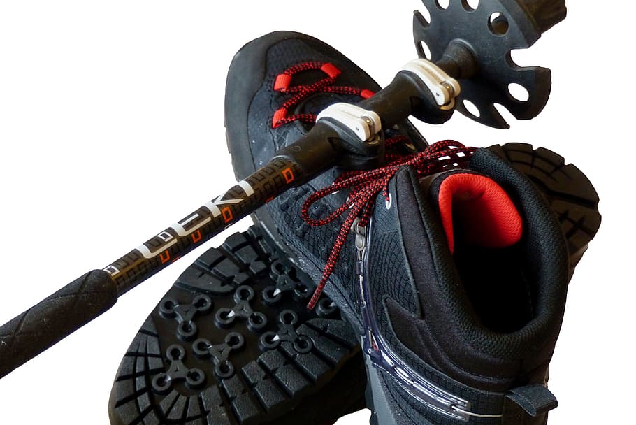 walking, walking shoe, walking stick, profile, shoelaces, movement HD wallpaper