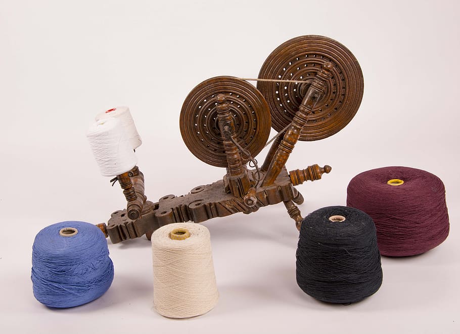 reel, yarns, textile, white background, studio shot, indoors HD wallpaper