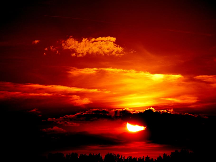 sunrise photography, sunset, fire, sky, red, cloud - sky, beauty in nature HD wallpaper
