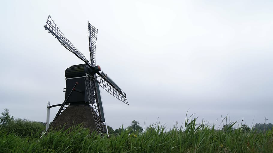 spider mill, nature, wind, netherlands, landscape, wind mill, HD wallpaper