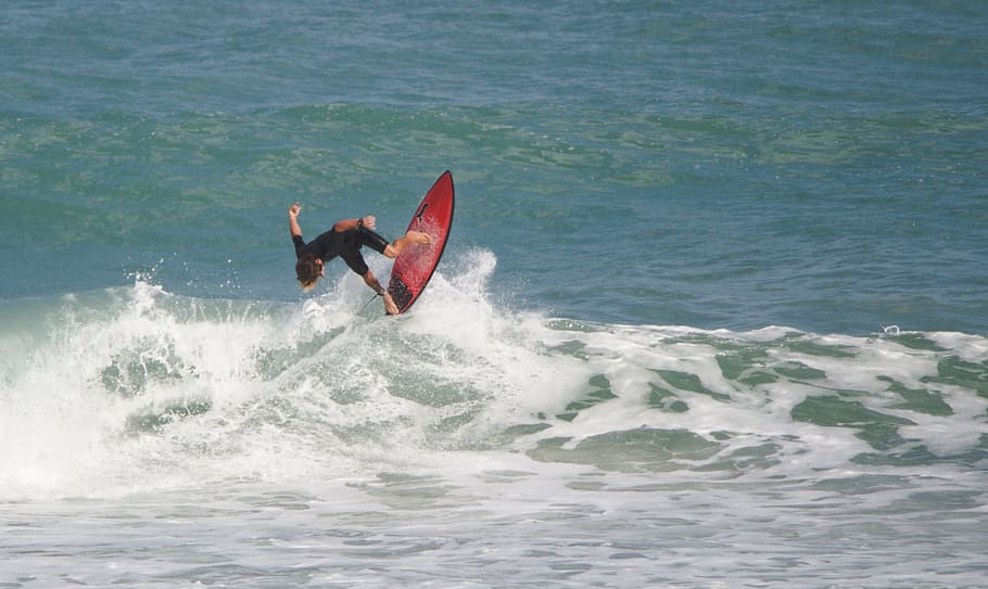 Surfing, Water, Ocean, Beach, Sea, wave, summer, surfer, surfboard, HD wallpaper