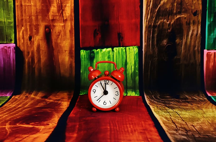 red 2-bell alarm clock, the eleventh hour, change, wake up, time, HD wallpaper